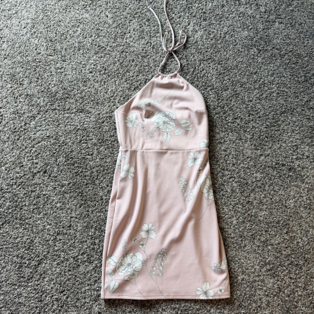 Express Pink Floral Halter Mini Dress Womens XS Sleeveless Tie Neck Summer Dress